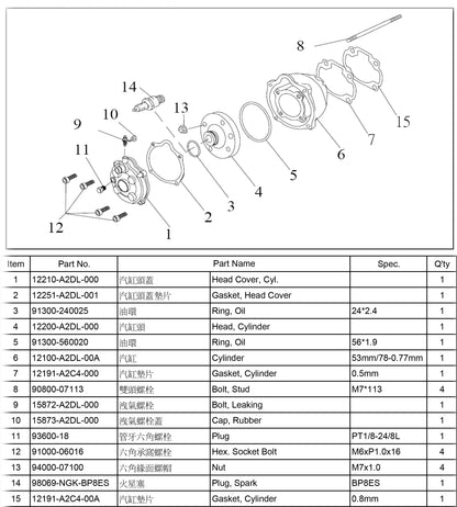 12100-A2DL-00A	Cylinder 53mm/78-0.77mm