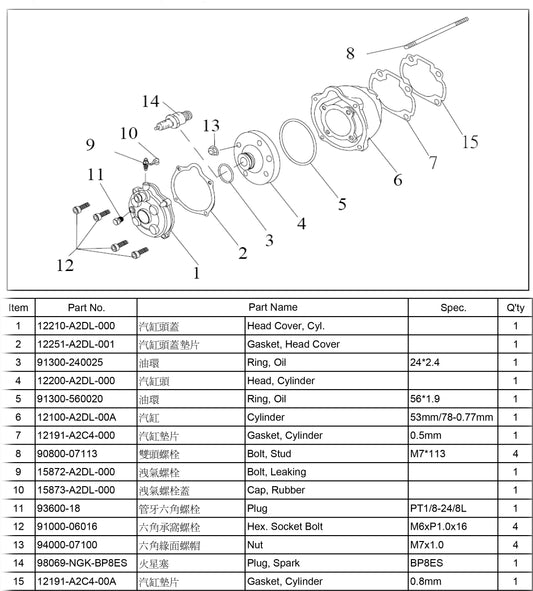 12100-A2DL-00A	Cylinder 53mm/78-0.77mm