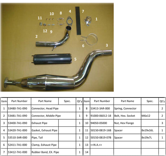 53400-3AR-00S	Exhaust Pipe 70/90/100cc